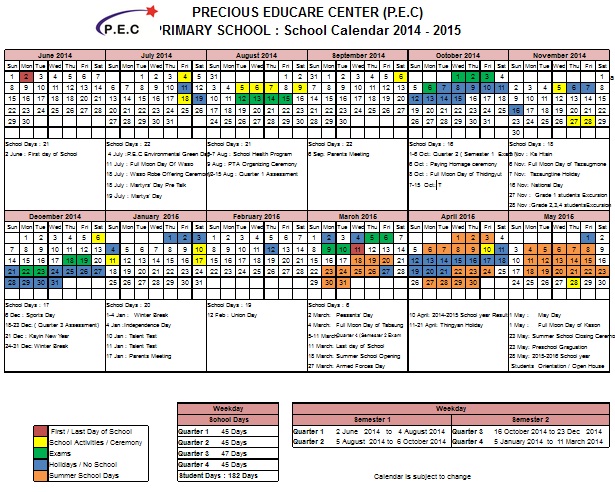 School Calendar PEC Private School